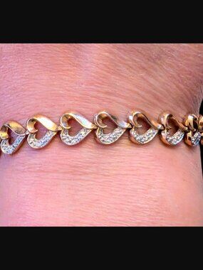 Ross Simmons 925 Sterling Yellow Vermeil Two Toned Heart Bracelet Size 7"